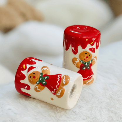 Kit Saleiro e Pimenteiro Natalinos Gingerbread de Cerâmica 8cm