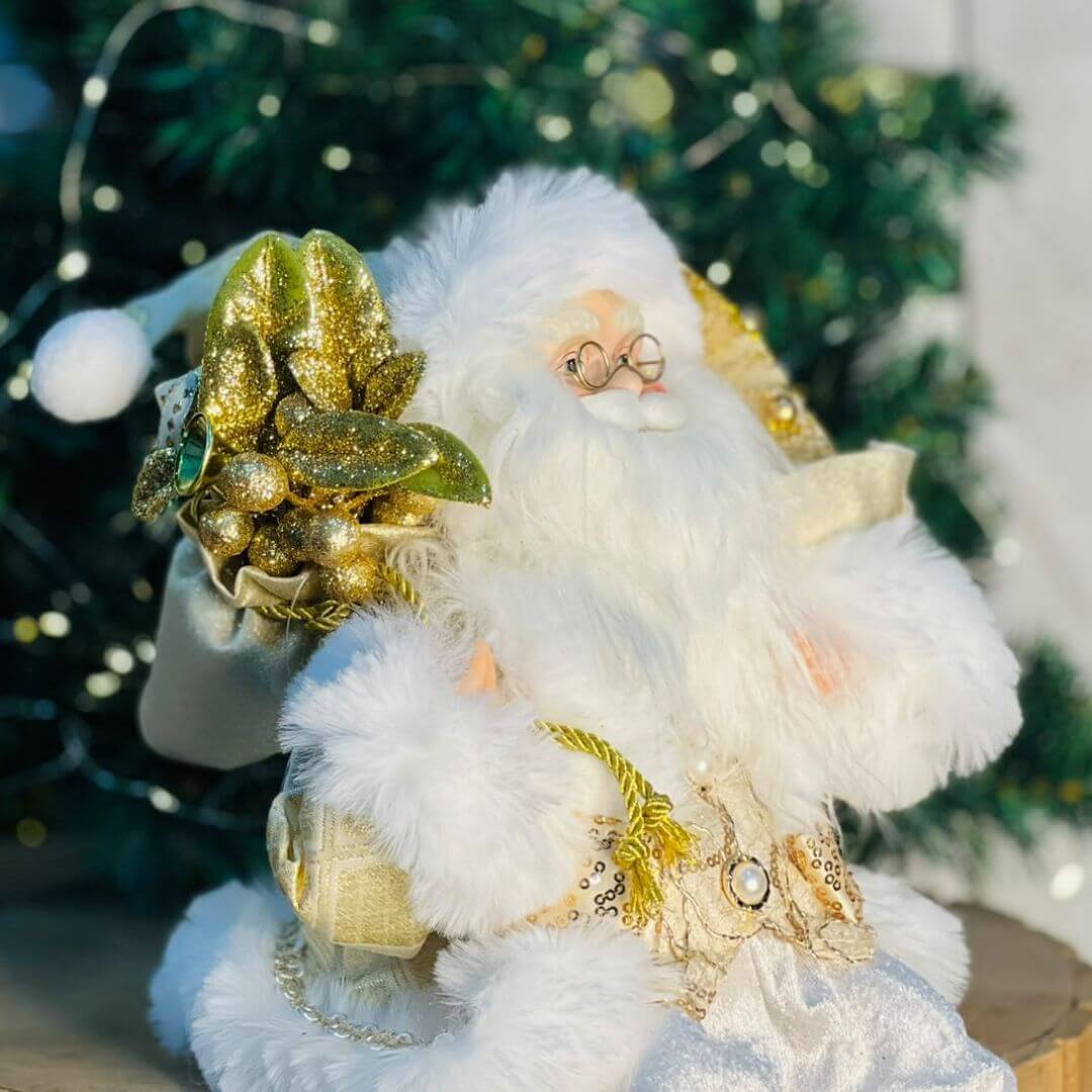 Papai Noel de Natal Sentado Champanhe e Dourado – 45cm