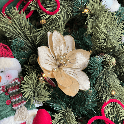 Flor Natalina Magnolia Dourada 24cm