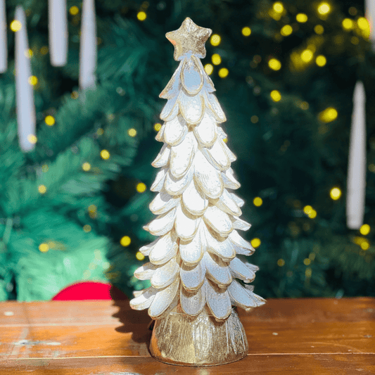 Arvore Natalina Dourada e Branco de Resina 26cm - G