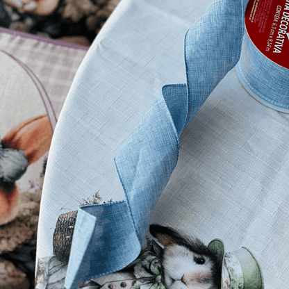 Fita Decorativa Aramada Azul 6,3cm x 9,14m