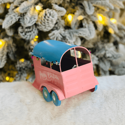 Trailer Natalino Rosa e Azul de Metal 25x15cm