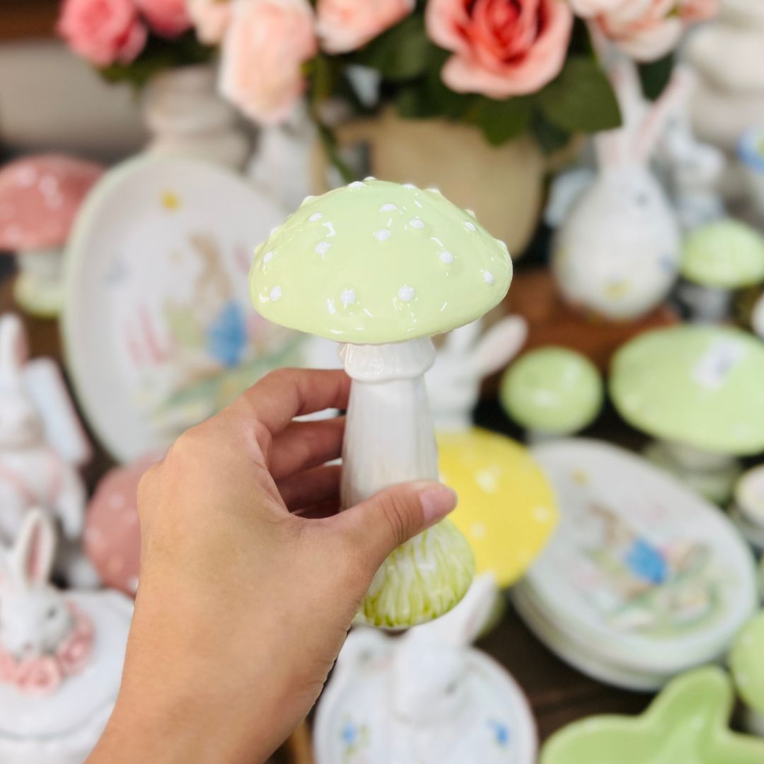 Mini Cogumelo Decorativo Verde Pastel - 14,5cm