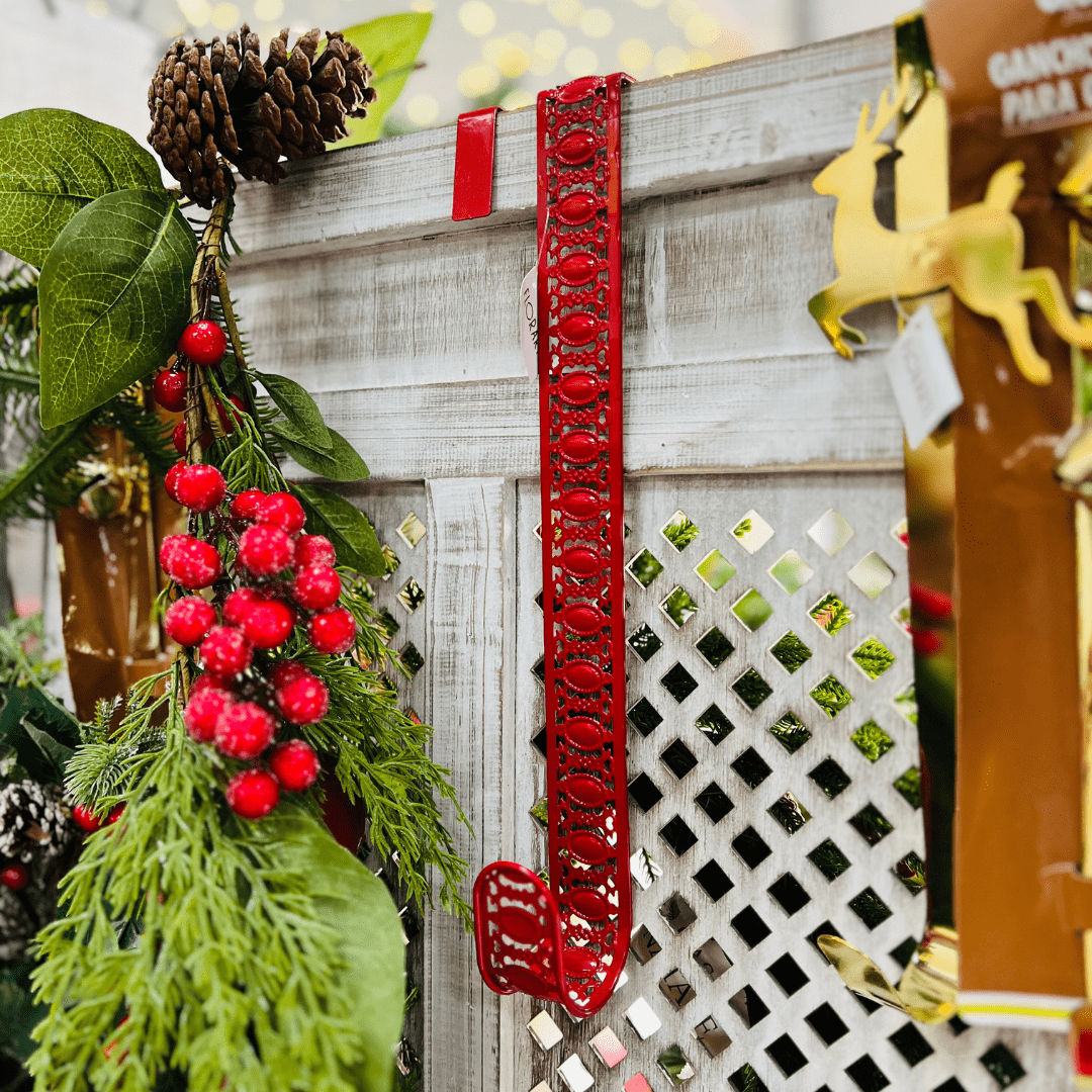 Suporte de Guirlanda Natalino Vazado Vermelho 38x10cm