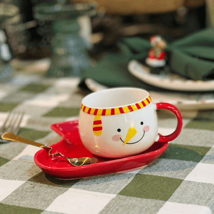 Caneca Natalina Boneco de Neve Com Pires de Bota e Colher 210ml 7cm