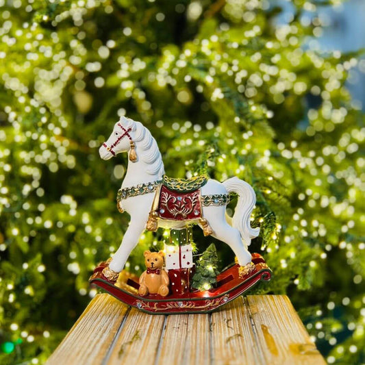 Cavalo Presente/urso/pinheiro Branco- 23cmx25cm