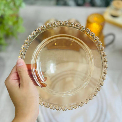 Prato Para Sobremesa de Cristal de Chumbo Coração Âmbar Metalizado - 20cm