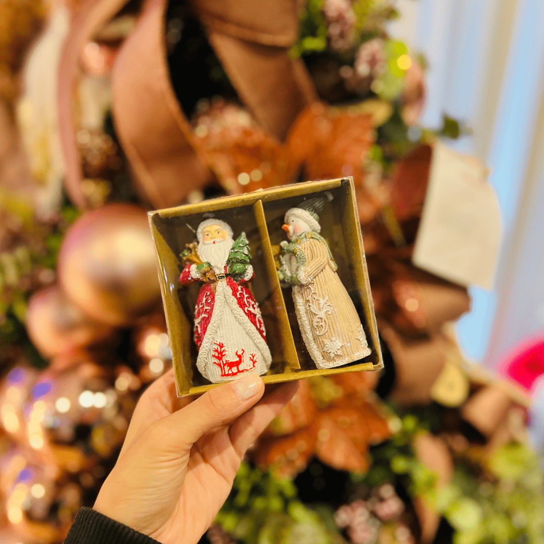 Conjunto Natalino Noel e Boneco de Neve de Poliresina 4x4x9,9cm