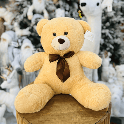 Urso de Pelucia Claro Com Lacinho Marrom 40cm