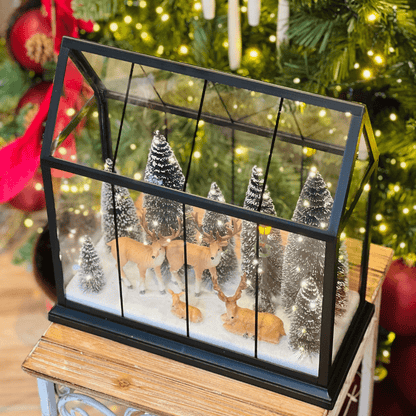 Lamparina Natalina Renas na Floresta Com Led 33x15x33cm