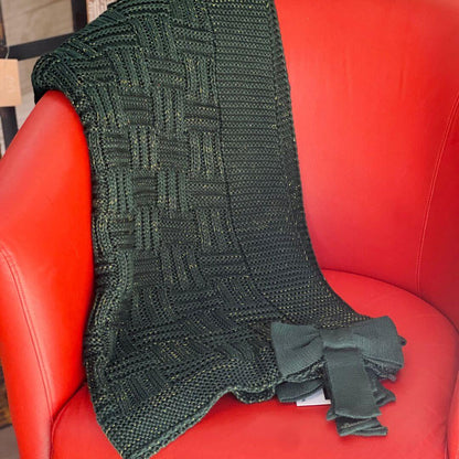 Manta Tricô Tresse com Laços Verde com Lurex – 0,90 x 1,80m