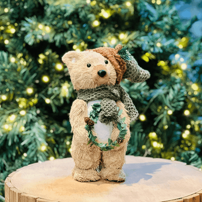 Urso Natalino Com Guirlanda e Pinhas 35x11cm