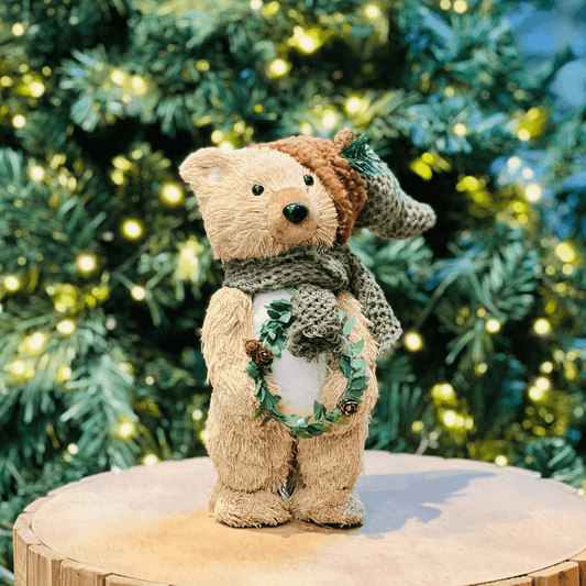 Urso Natalino Com Guirlanda e Pinhas 35x11cm