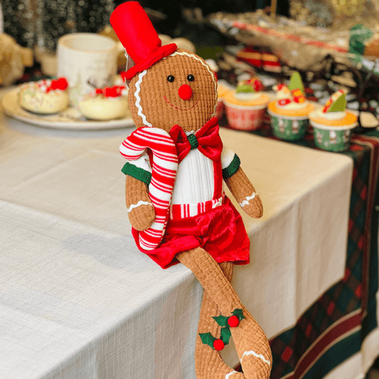 Gingerbread Natalino Menino Com Cartola Sentado de Pelúcia 48cm