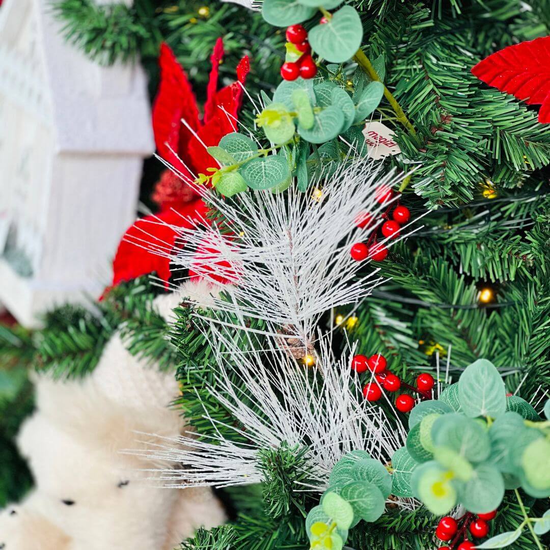Galho Pinhas Nevado - Branco Com Glitter - 65cm