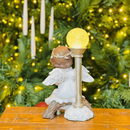 Anjo Natalino Branco de Resina Com Led 24,5x15,5x11cm