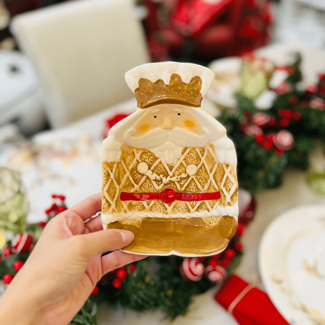 Travessa Natalina Quebra Nozes Gingerbread de Cerâmica 18x13x5cm