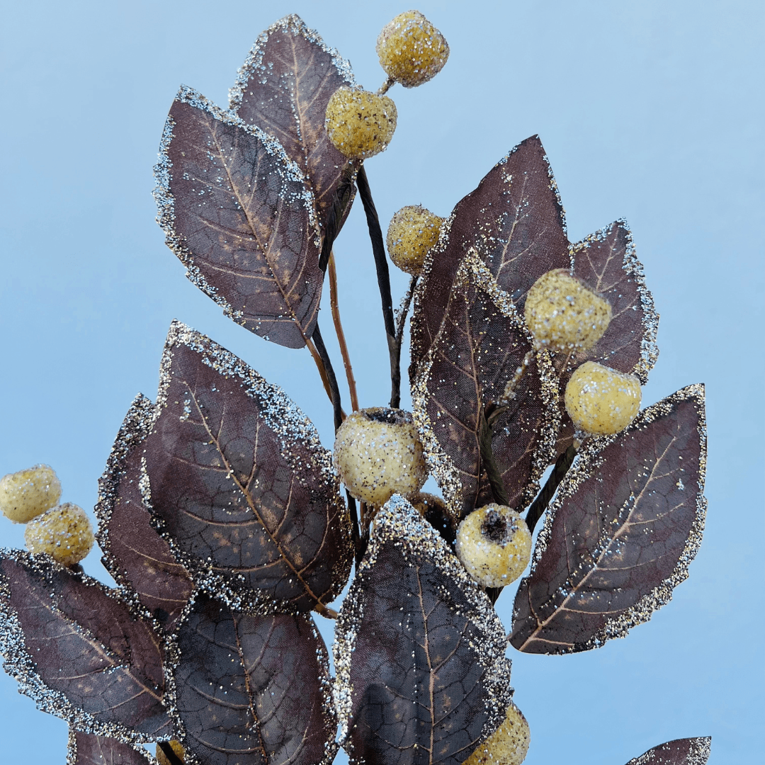 Haste de Folhagem com Glitter e Berry – 68cm