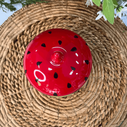 Pote Melancia Com Tampa Tutti-frutti de Cerâmica 730ml - 15x13cm