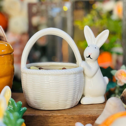 Cesta Decorativa Com Coelho - 13,9cm