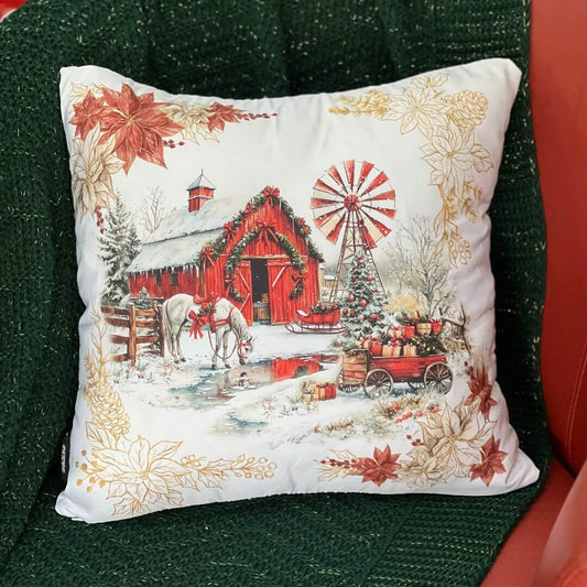 Capa de Almofada Natal Moinho Vermelho – 40x40cm