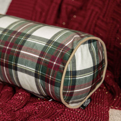 Almofada Natalina Rolinho com Cordone Xadrez  43 x 15cm