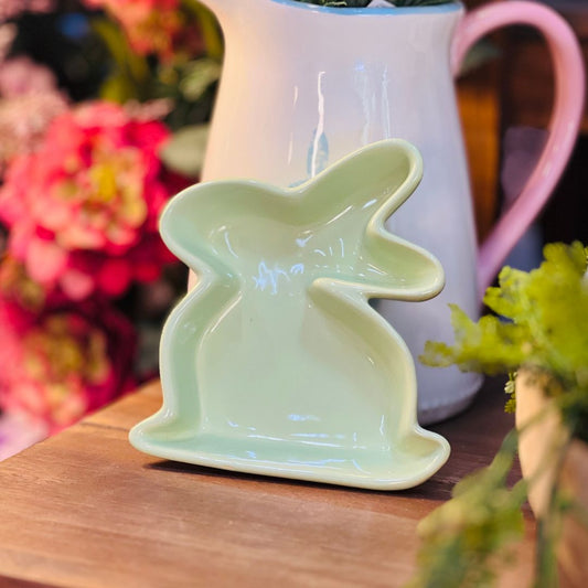 Petisqueira Decorativa Coelho Lateral Verde Pastel - 17cm