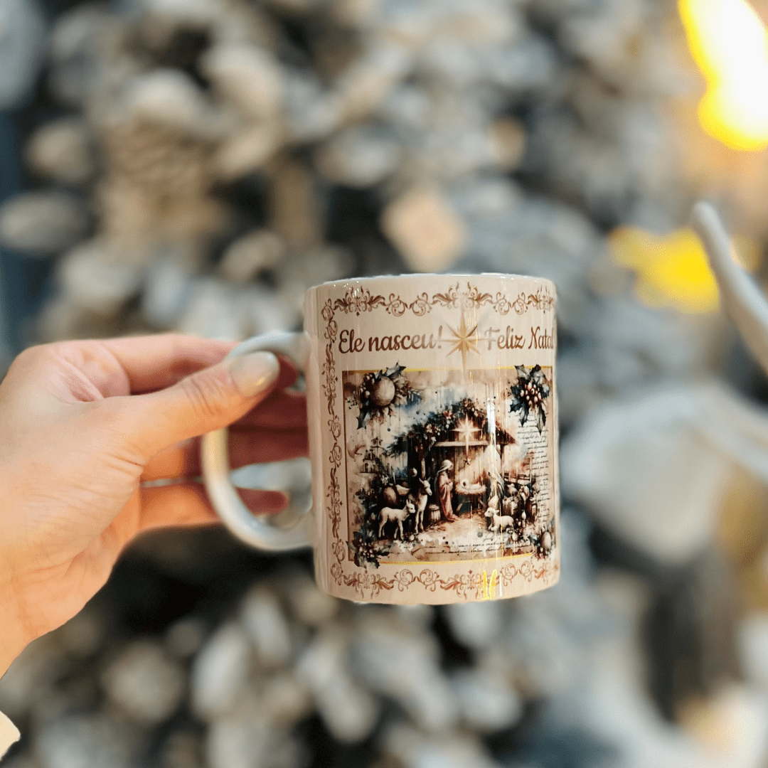 Caneca Natalina Presepio de Porcelana 300ml