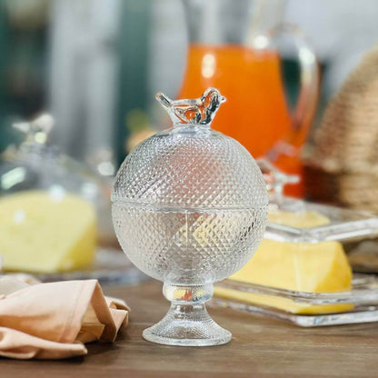 Potiche de Cristal de Chumbo Com Pé Bird - 8,5x8,5x13cm