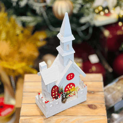 Casinha Com Led Vermelha e Branca de Madeira 40x18cm - Pilha