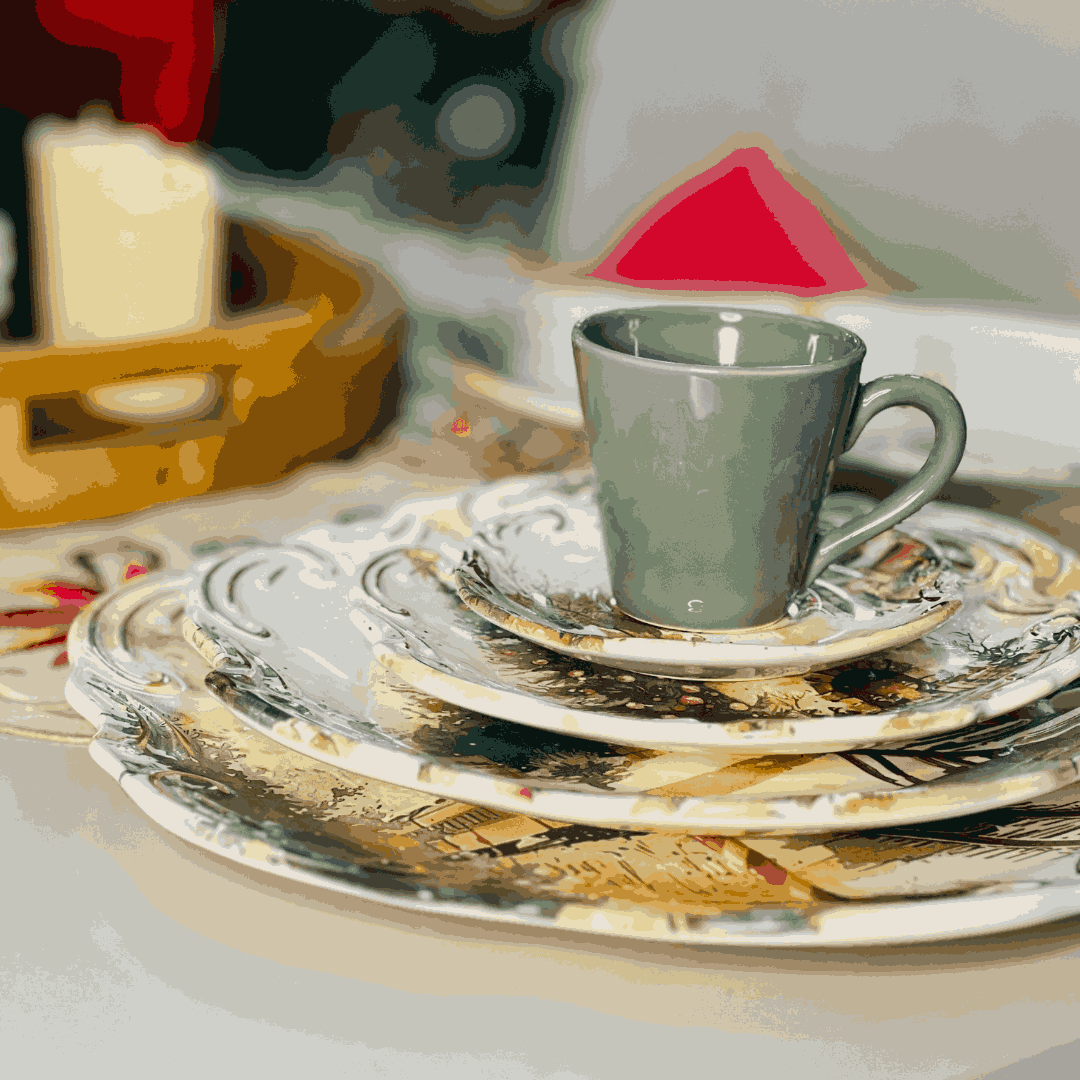 Xícara de Chá Com Pires Noite de Neve de Cerâmica - 1un