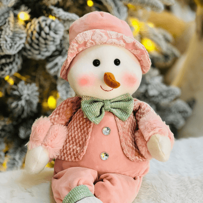 Boneco de Neve Natalino Rosa e Verde de Pelúcia 38cm