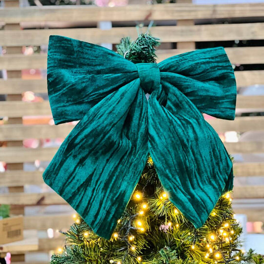 Laço Natalino de Tecido Liso Verde 44cm