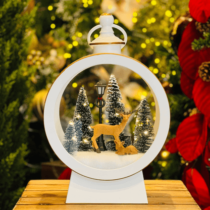 Lamparina Natalina Renas na Floresta Com Led 23x11x33,5cm