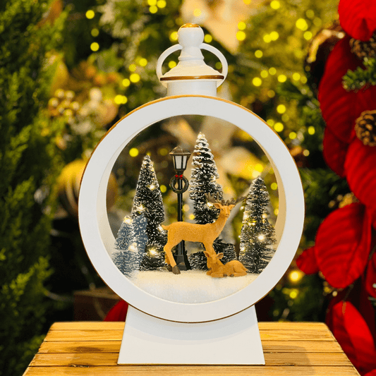 Lamparina Natalina Renas na Floresta Com Led 23x11x33,5cm