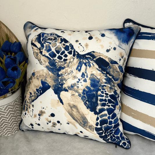 Capa de Almofada Nautica Tartaruga Com Cordone 43x43cm