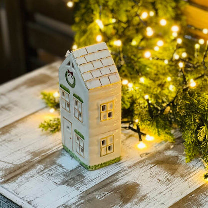 Chalé Reto Escandinavo Toile Ouro em Cerâmica | 15cm