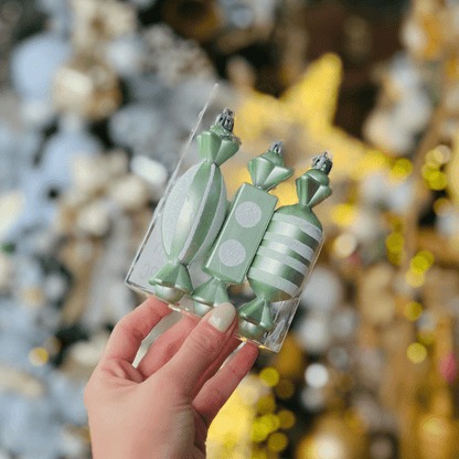 Jogo 3 Enfeites para Pendurar Natalino Balas Verde 12cm