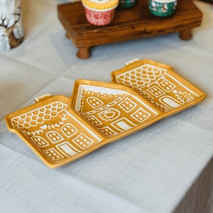 Petisqueira Natalina de Cerâmica Casa de Gingerbread 33cm