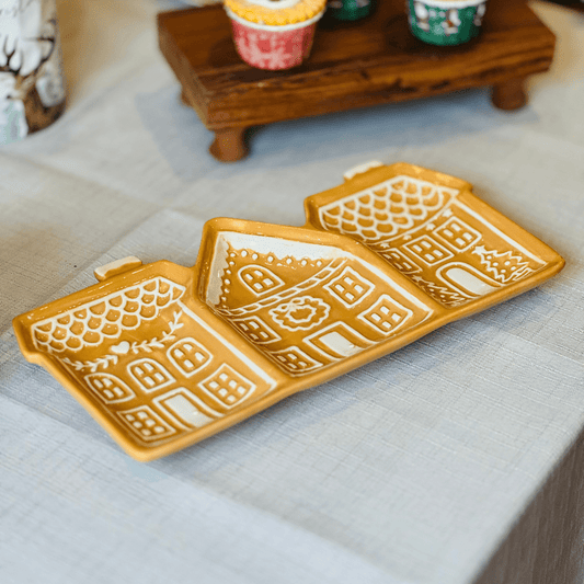Petisqueira Natalina de Cerâmica Casa de Gingerbread 33cm