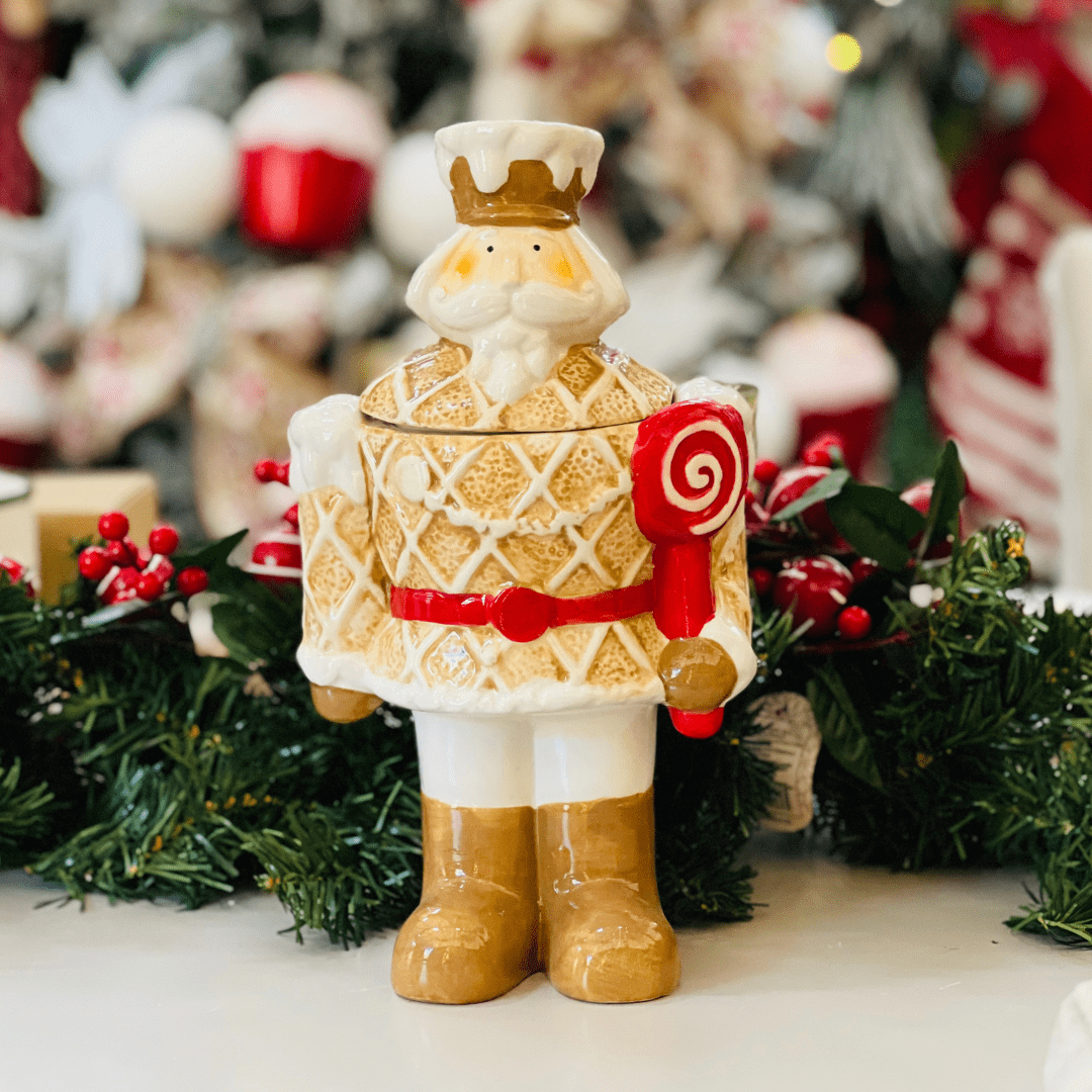 Pote Natalino Em Formato de Quebra Nozes Gingerbread de Cerâmica 29cm