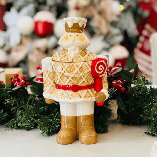 Pote Natalino Em Formato de Quebra Nozes Gingerbread de Cerâmica 29cm