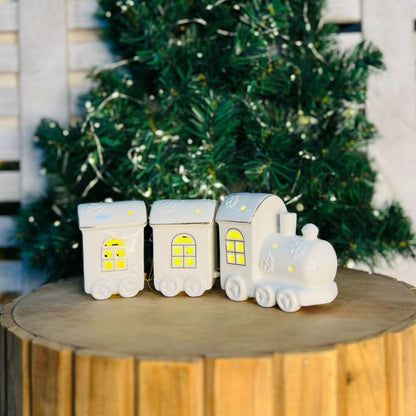 Trem Decorativo Branco  Natal C/led  - 9,7x26,2x5,8cm