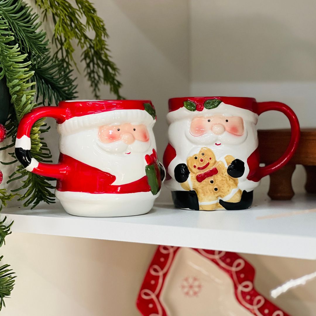 Caneca Papai Noel com Presente de Cerâmica - 12,5x8,5x10cm