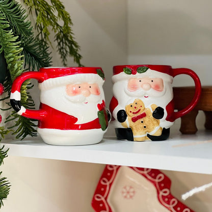 Caneca Papai Noel com Presente de Cerâmica - 12,5x8,5x10cm