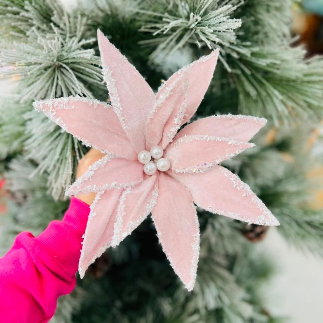 Bico-de-Papagaio Natalino Aveludado com Glitter - 25 cm