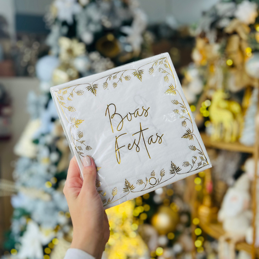 Guardanapo Natalino Boas Festas Dourado de Papel 20cm - 20un