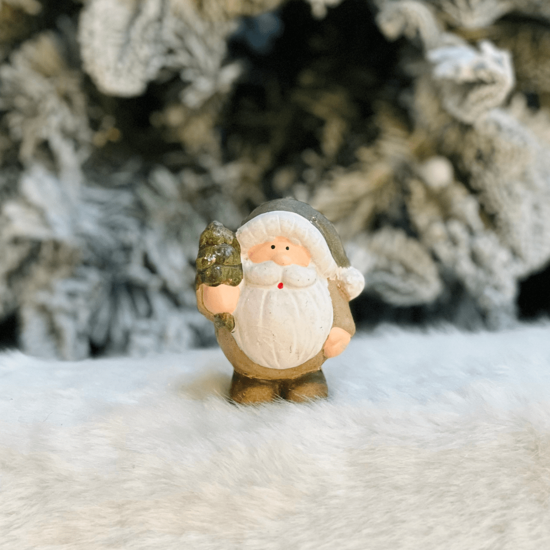 Mini Papai Noel Verde de Cerâmica 8cm