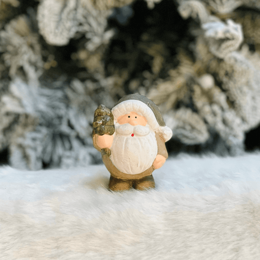 Mini Papai Noel Verde de Cerâmica 8cm