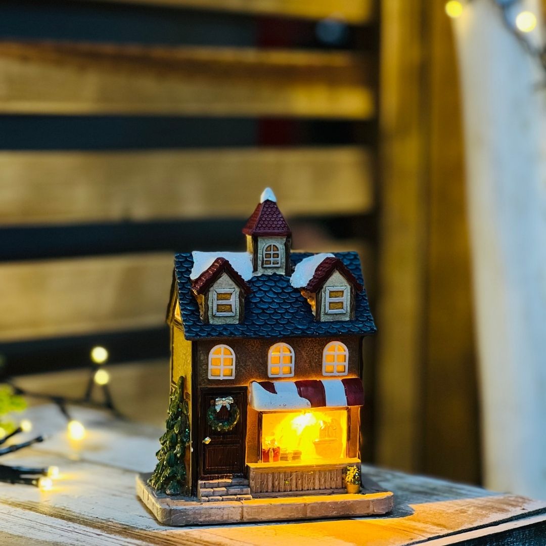 Cenário Casa de Natal com LED em Polirresina | 14cm
